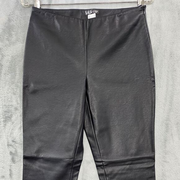 Venus Pants Womens 4 Black Faux Leather Mid Rise Skinny Ankle Stretch Side Zip - Picture 2 of 12